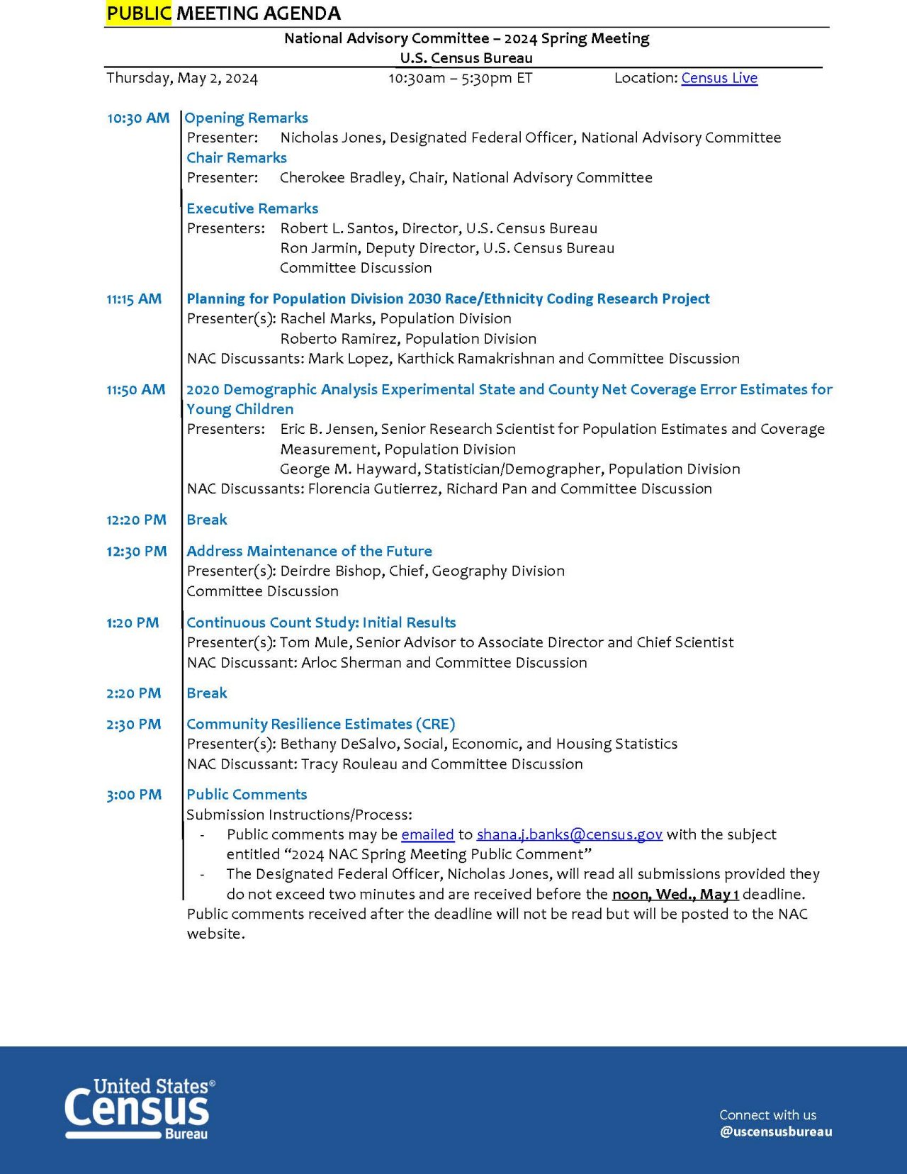 Agenda – National Advisory Committee 2024 Spring Meeting