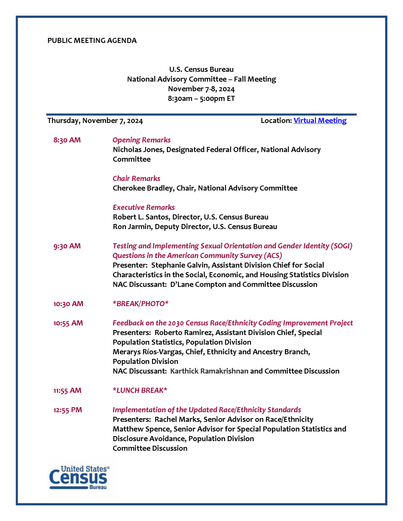 National Advisory Committee Fall Meeting Agenda: November 7-8, 2024