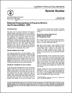 Selected Characteristics of Travel to Work in the Portland SMSA: 1975