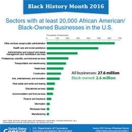 Black History Month 2016: Sectors with at least 20,000 African American/Black-Owned Businesses in the U.S.