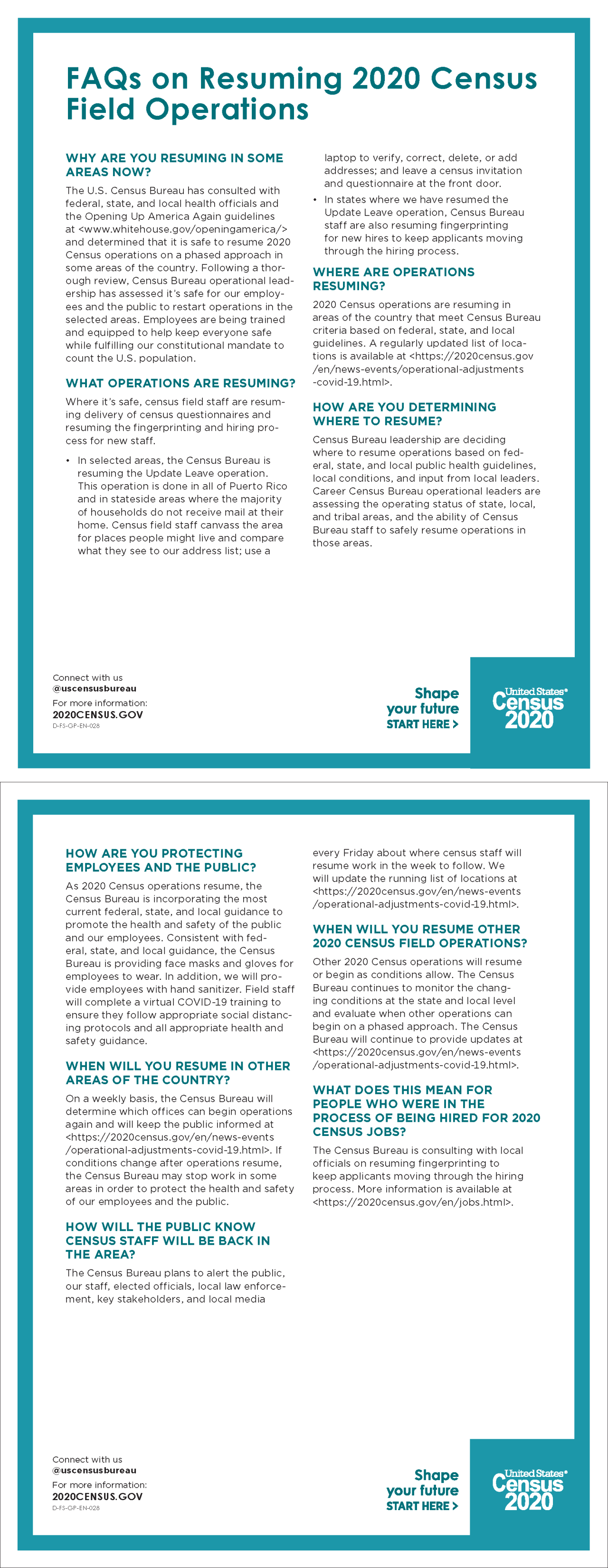 FAQs on Resuming 2020 Census Field Operations