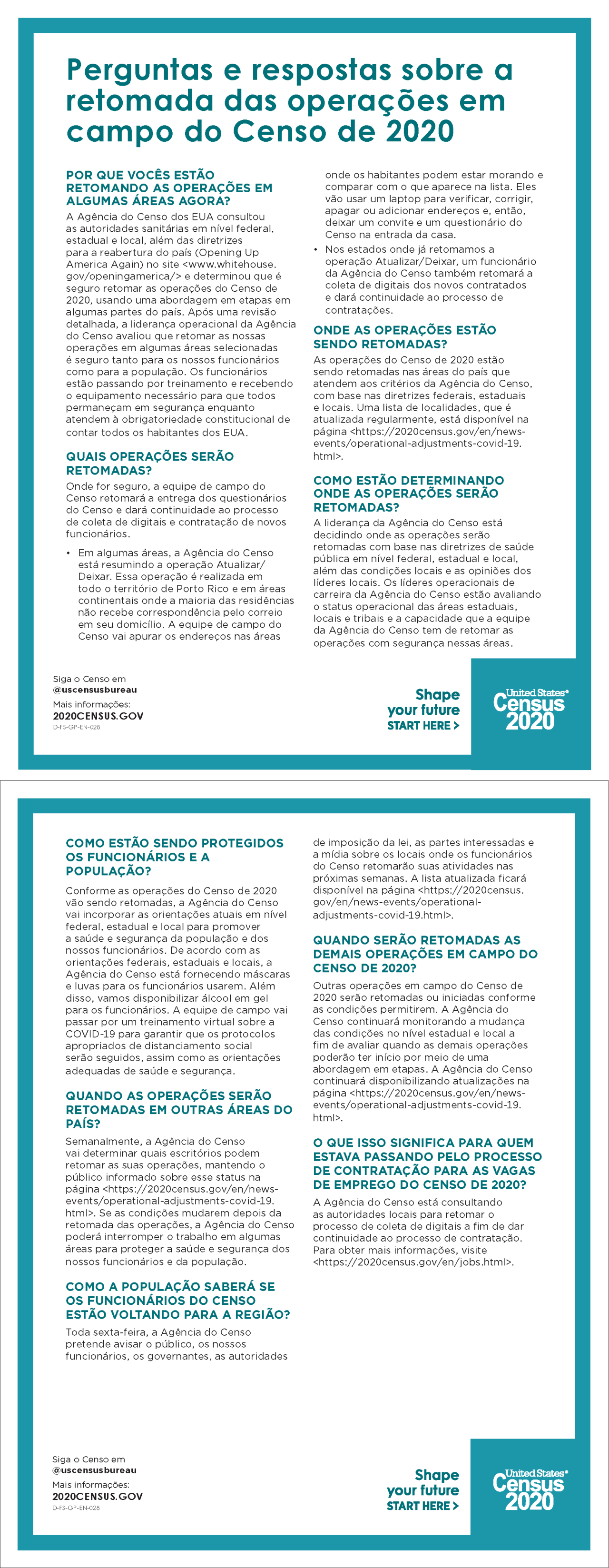 Perguntas e respostas sobre a retomada das operações em campo do Censo de 2020