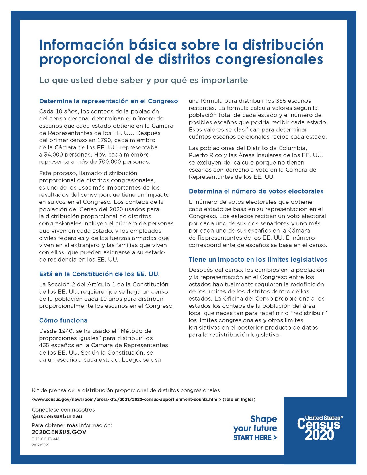 Información básica sobre la distribución proporcional de distritos congresionales