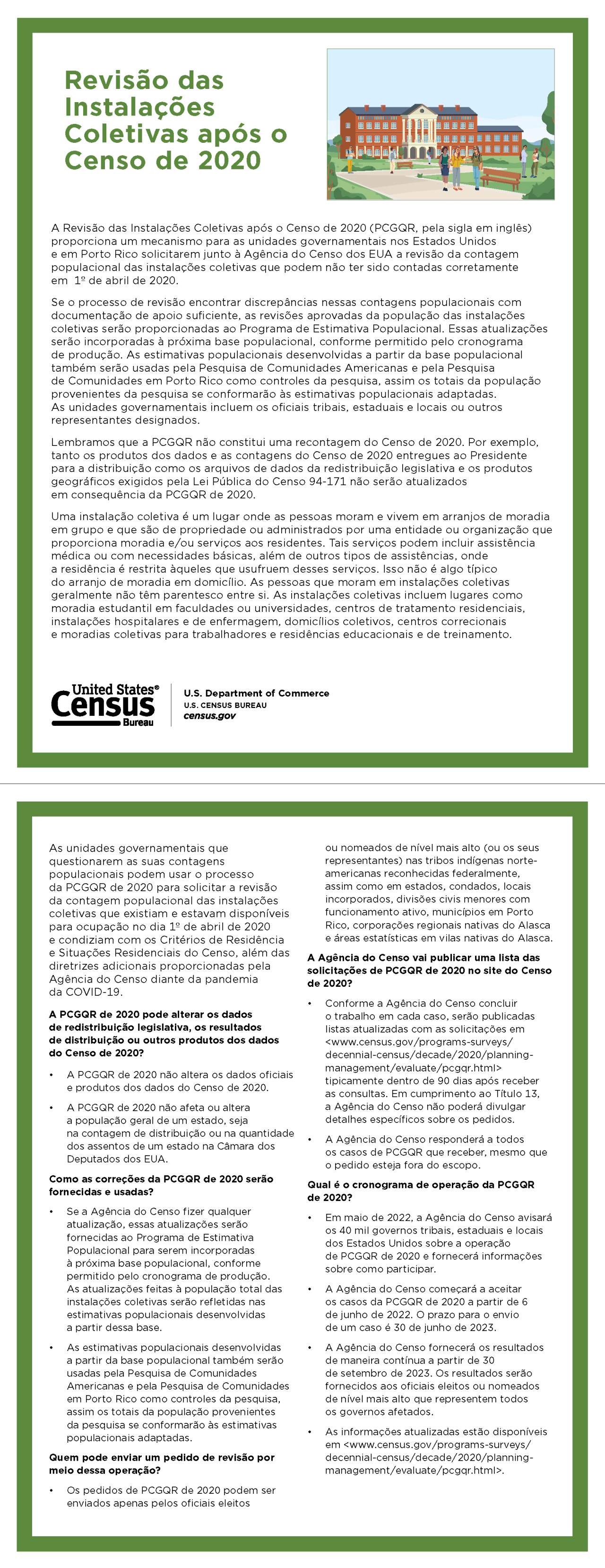 Revisão das Instalações Coletivas Após o Censo de 2020
