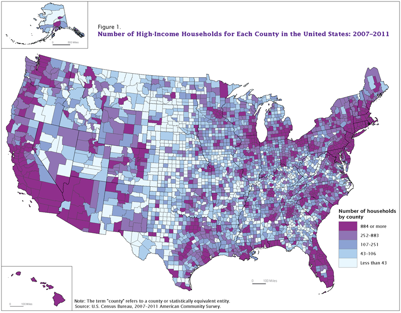 Number of High-Income Households for Each County in the United States: 2007–2011