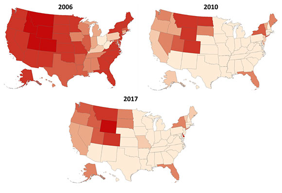Figure 6. Business Formations within 4 Quarters (BF4Q) by State - Per 1,000 People