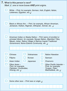 View of the Race question as it appeared on the 2020 Census Questionnaire